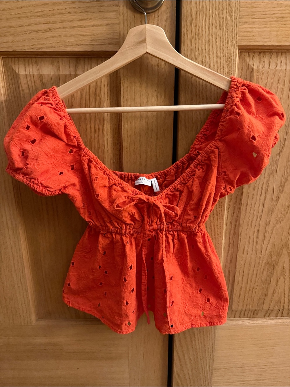 ASOS Orange Eyelet Puff-Sleeve Crop Top